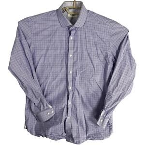 Ted Baker Dress Shirt Men 16.5 Purple Blue White Plaid Business STAIN COLLAR